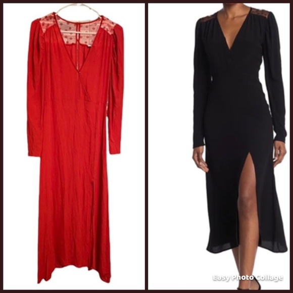 NSR Dresses & Skirts - NSR red midi slit lace dress